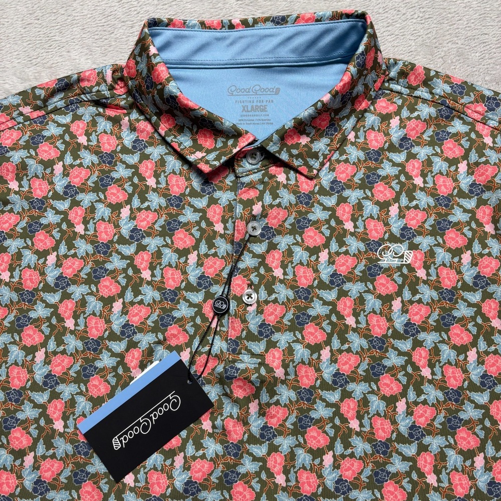 Good Good Shirt Through The Green Polo Mens‎ XL All Over Floral Print Golf NEW
